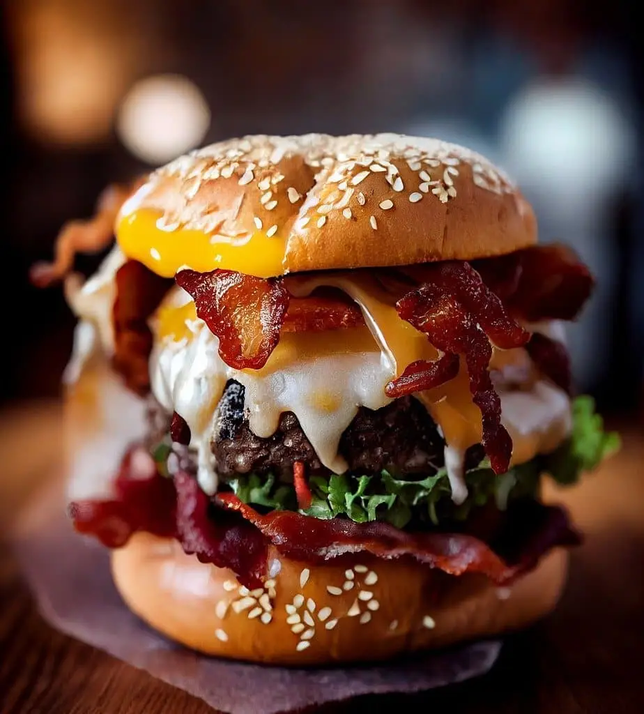 Cheeseburger mit Bacon in Nahaufnahme