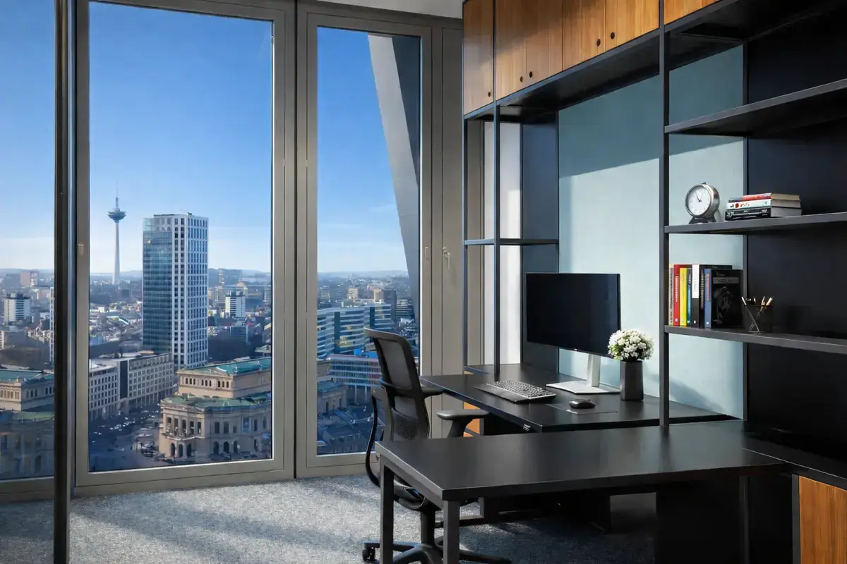 Büro für 2 Personen im Aqua Tower mit Blick über Frankfurt